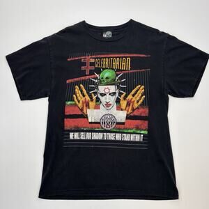 MARILYN MANSON The CELEBRITARIAN Mens Medium T-Shirt Giant Tag Distressed Holes